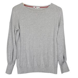 BODEN Muriel Wool Blend Sweater Womens M Balloon Sleeve Light Gray Crewneck Knit